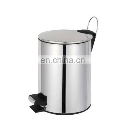 Modern design hotel mirror surface 3L 5L 12L stainless round shape pedal bin thin cover soft closing waste bin