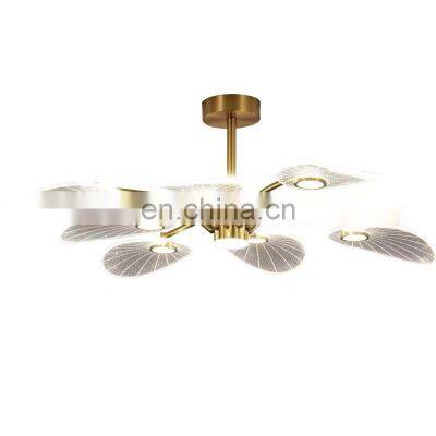 Nordic LED Ceiling Lamp Copper Chandeliers for Bedroom Living Room Lotus Leaf Shape Design Home Decor Lighting Fixture