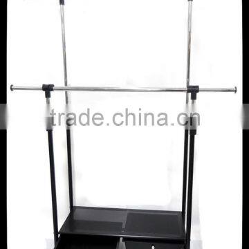 Doule steel pole clothes hanger rack with drawers