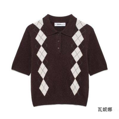 Spring 2025 New Product: European and American Minor Brand Short-Sleeved Diamond-Shape Knitted Polo Shirt Top photo-3