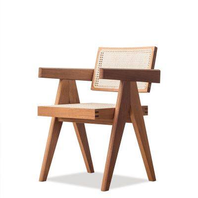 Burmese Teak Rattan Dining Chair Rattan Chair Vintage Wabi-sabi Style Furniture photo-2