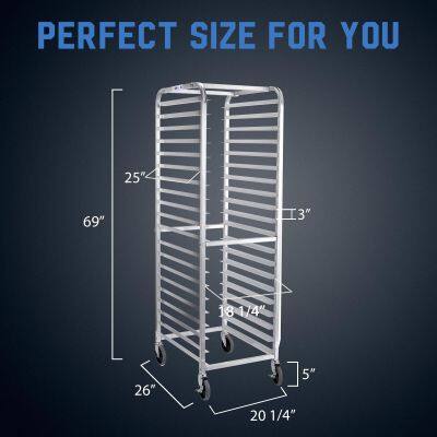 20-inch Baking Tray Rack With Wheels, Stackable Trolley, Can Hold Half or Whole Baking Trays. photo-2