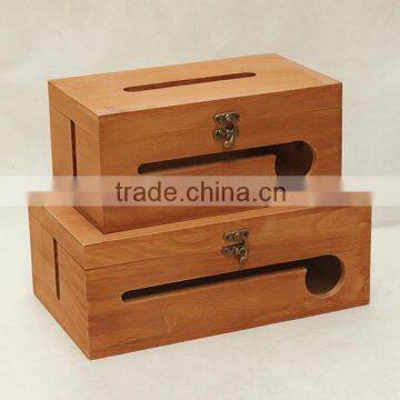 Cable wire storage box /Large tissue box capacity wooden cable box