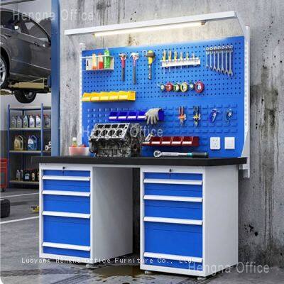 Hardware Retail Service Workbench-WB-T216 With Tool Hanging Pegboard&Central Locking System|Modular Steel Workshop Bench for Tool Shop Customer Zone