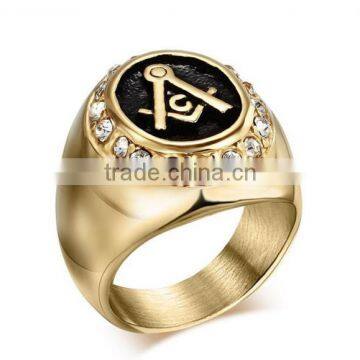 Unique Gold Plated Mens Titanium Steel Crystal Wedding Bands Ring