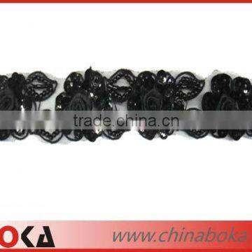 Black fashion handmade beaded sequins lace trim wholesale