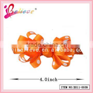 Promotion Price Good Quality Factory Direct Sale Delicate Dot Grosgrain 4.0 Inch Frizzy Ribbon Bow Hair Barrette (XH11-0059) photo-5