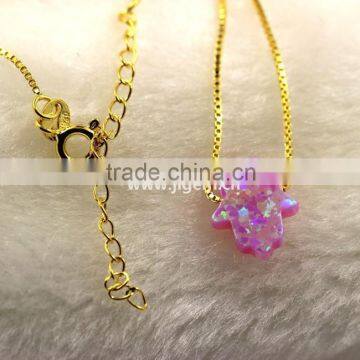 Synthetic 8*10mm Bubble Gum Opal Hamsa Shape 18K Plated Chain 925 Sterling Silver Necklace photo-3