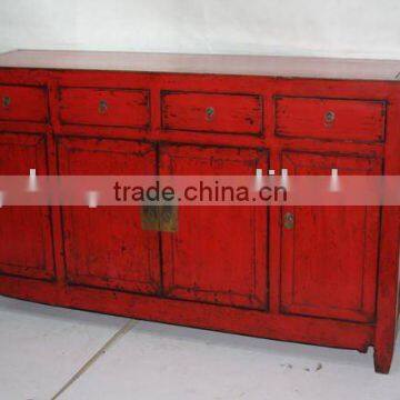 Red Four Drawer Four Door Cabinet