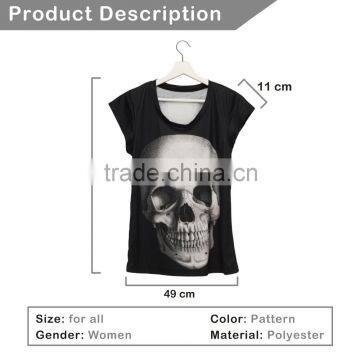 China Supplier Hot Sale Custom 3D Printing Skull Black Branded Woman T-shirt