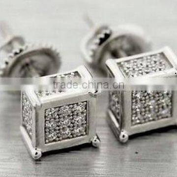 Sterling Silver Square Micro Pave Cz Earrings With Screwback