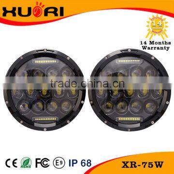 High power 75W 7 inch LED round light jeep wrangler led work light led driving lights round 7 inch for off road