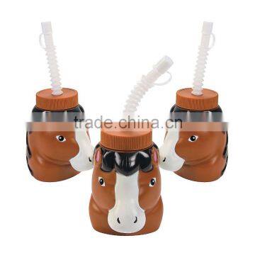 14 oz. 400ml Promotional Shaped Kids Party Favors Sipper Cups Custom Cheap Plastic Horse Molded Cups with Lids and Straws