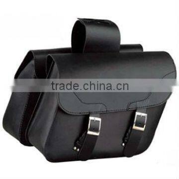 Black Leather Zip-Off Motorcycle Leather Saddle Bag