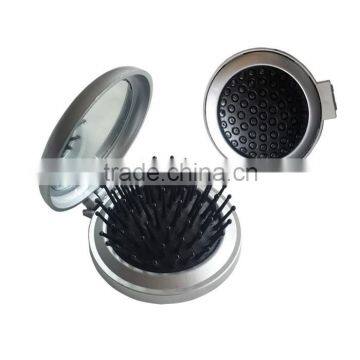 Promotional mini foldable plastic human hair makeup brush with mirror