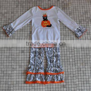 handmade teen girls ruffle pumpkin cat halloween boutique outfits wholesale