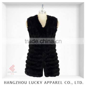 lady women fashion knitted real rabbit fur vest LK15077