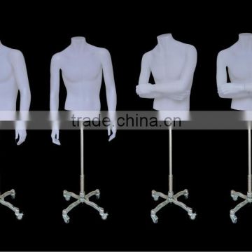 headless half body PU white male mannequin with steel support