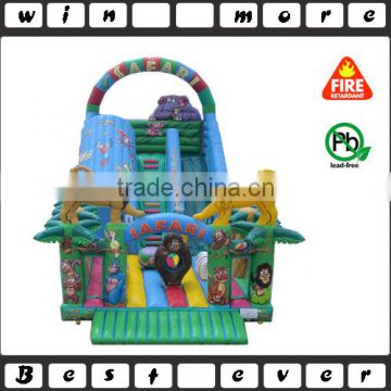 inflatable safari park fun city, giant animal slide castle bed for kids