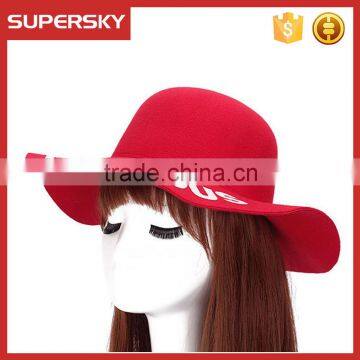 K-109 Girl Vintage Homburg Women Decorate Fedora Jazz Hats Flat Wide Brim Fedora Felt Hat photo-3