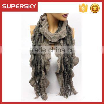 A-62 Women Hand Knit Lacy Shawl Fashion Long Knit Shawl Scarf Knitted Ruffled Lace Scarf