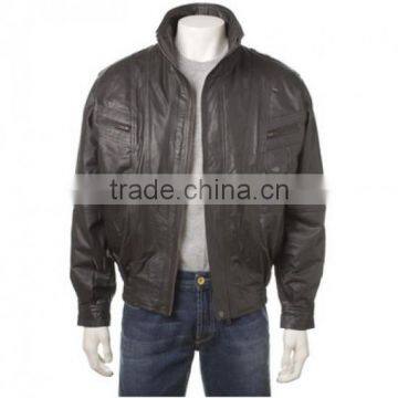 Natural Mens Leather Bomber Jacket , Genuine Leather Bomber Jackets , Black Wholesale Bomber Faux Leather Jacket photo-2