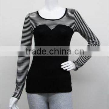 OEM 2016 Spring and summer women's new slim fit blank yarn dye stripe o neck ladies long sleeve t shirt