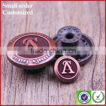 Custom fashion embossed red bronze jeans rivets buttons