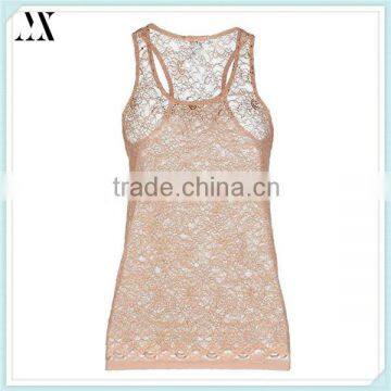 OEM 2016 Wholesale Woman Tanks Pocket Solid Round Sleeveless Tank Lace Tan Green Black Tank