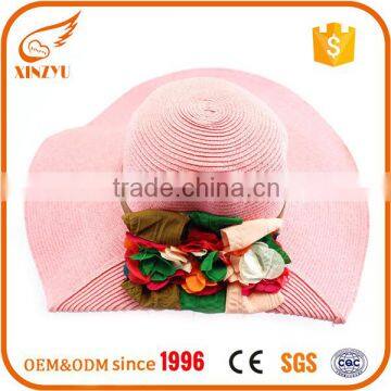 Newest style beautiful pink flower decorate color mexican stage straw hats                        
                                                                                Supplier's Choice