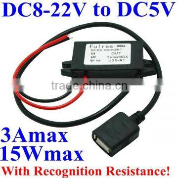 USB Car Charger DC DC Power Adapter Converter Buck 12V to 5V 1.5A 3Amax support Iphone