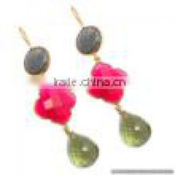 Fuchsia Chalcedony and Hydro Green Amethyst Gemstone Earrings