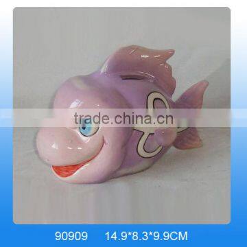 Wholesale ceramic animal money box,ceramic fish coin bank for kids