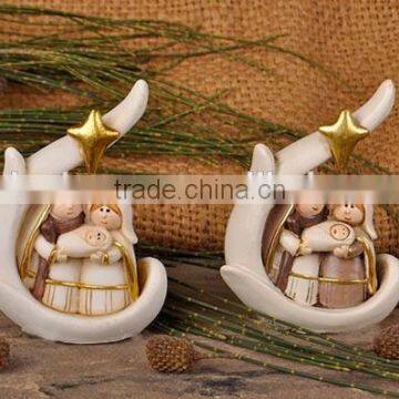 Resin crescent boat nativity set