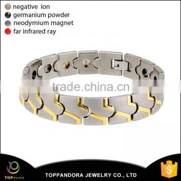 Gold plated silver stainless steel 3000 gauss magnetic germanium magnetic energy magnet bracelet