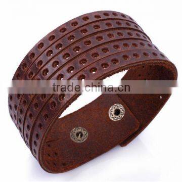 Cow Leather Layered Hemp Cord Bronze Width Bracelet