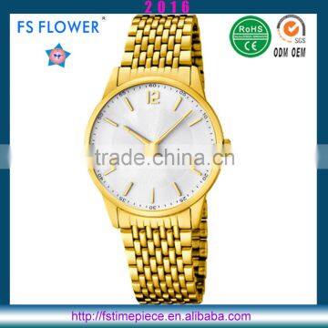 FS FLOWER - Gold Plated Metal Watch Band Japan Movt Quartz Watch Stainless Steel