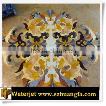 Gold flower waterjet marble tiles design floor pattern