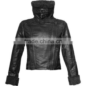 New Sheep Fauax Fur/ Black Genuine Leather Gothic Jacket