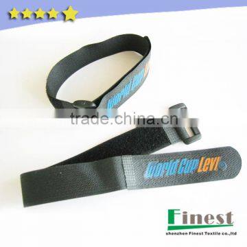 Reusable nylon hook and loop band ajustable cable tie with custom logo