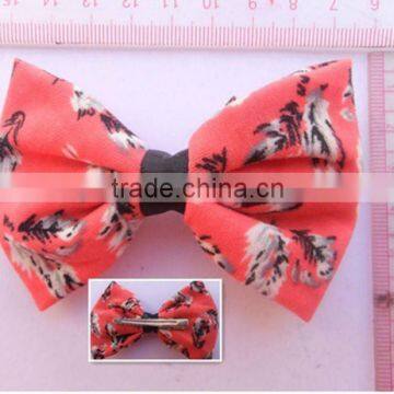 fashion feather printed fabric bow hairgrip