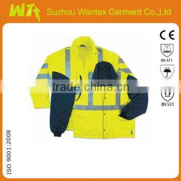 4 in 1 high visibility reversible yellow parka Reflective Safety Clothing mens thermal jacket