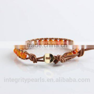 6mm Red Faceted Agate Stone Make Braided Leather Bracelet, Vintage Leather Bracelet, Adjustable Bracelet photo-2