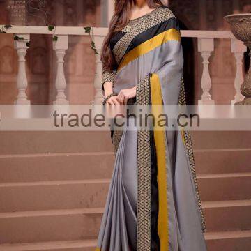 Grey Satin Silk Saree