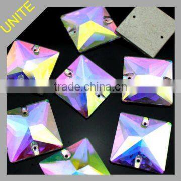 Crystal AB Square Fancy Sew on Glass Stone beads rhinestone