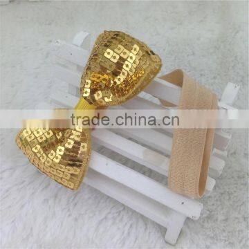 New Arrival 3inch Sequin Hair Bows Sequin Bows With Elastic Baby Headband for Baby Girls Hairband for Headwear in Stock photo-3