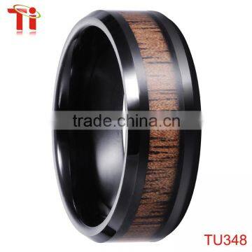 black plating 8mm tungsten caride koa wood ring