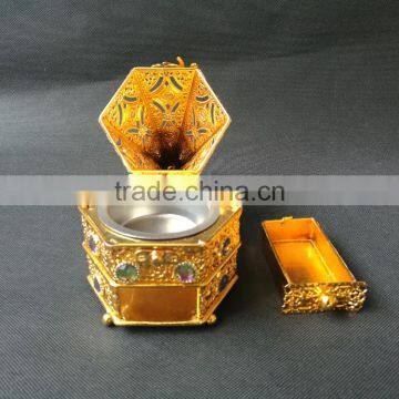 Wholesale Hot Sell Beautful Tower-shape Metal Incense Burner With Cryatsl and Hexagonal