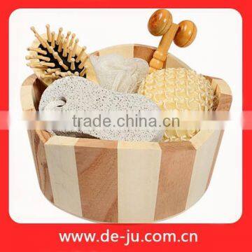 Small Cheap Massager Six Sisal Handle Wood Bath Set photo-5