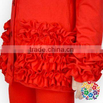 Girls Ruffle Red Fleece Hoodie Long Sleeve Button Up Plain Hoodie photo-6